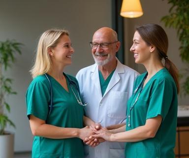 Team van Vitalis Zorggroep verwelkomt een cliënt met een vriendelijke glimlach.
